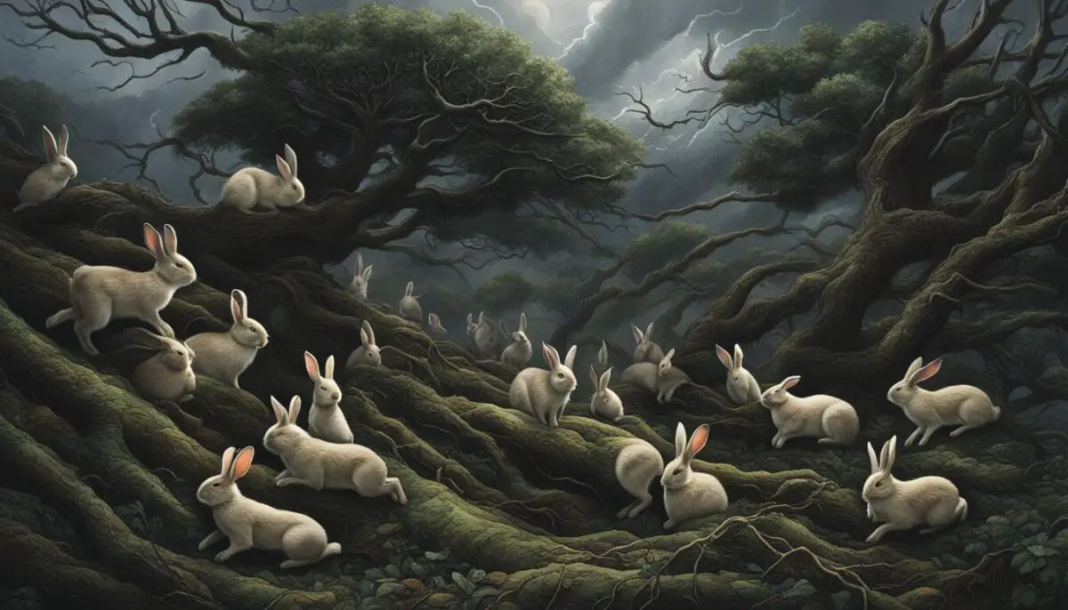rabbits fleeing to an island