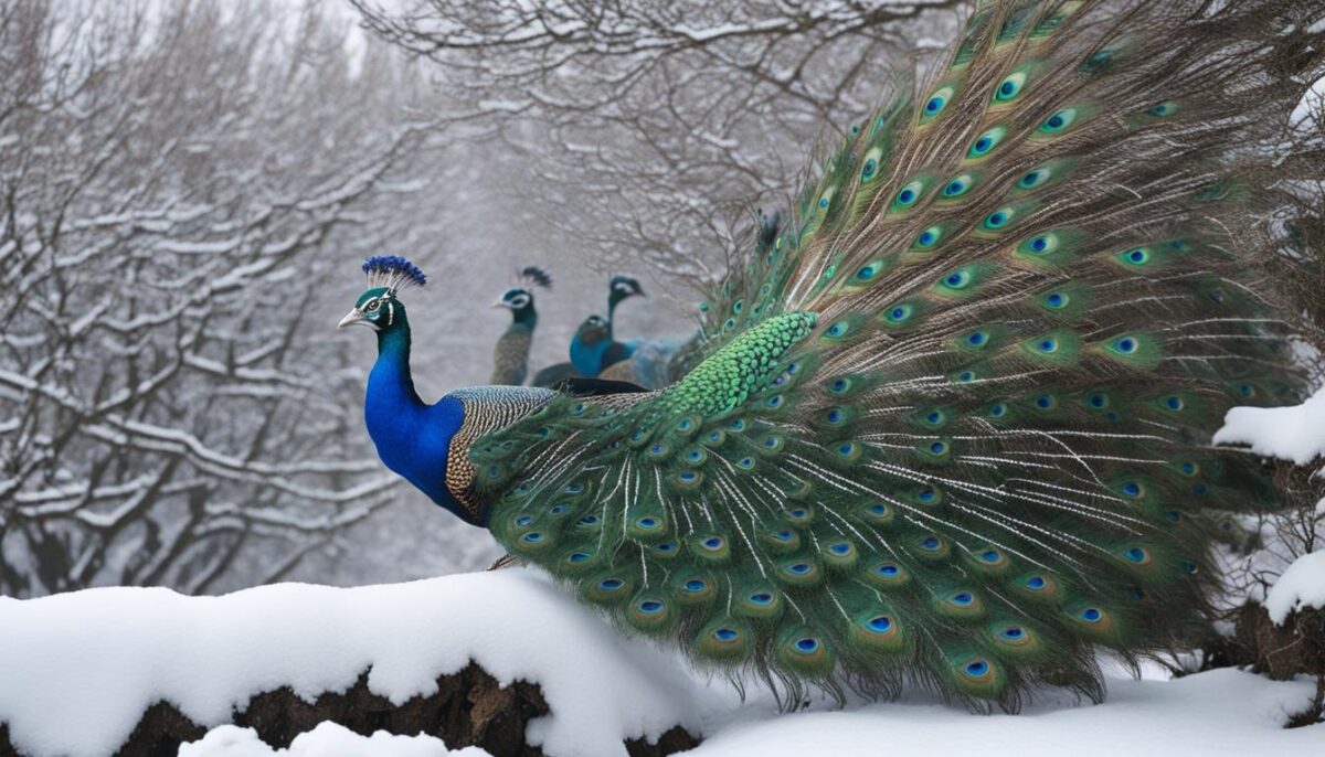 Peacocks in winter
