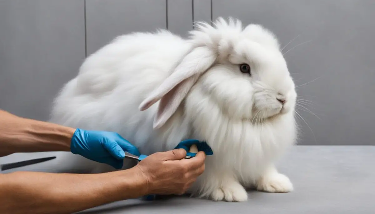 grooming Angora rabbits